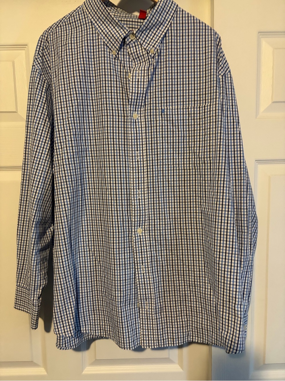 Izod Blue and White Check Button-Down Dress Shirt